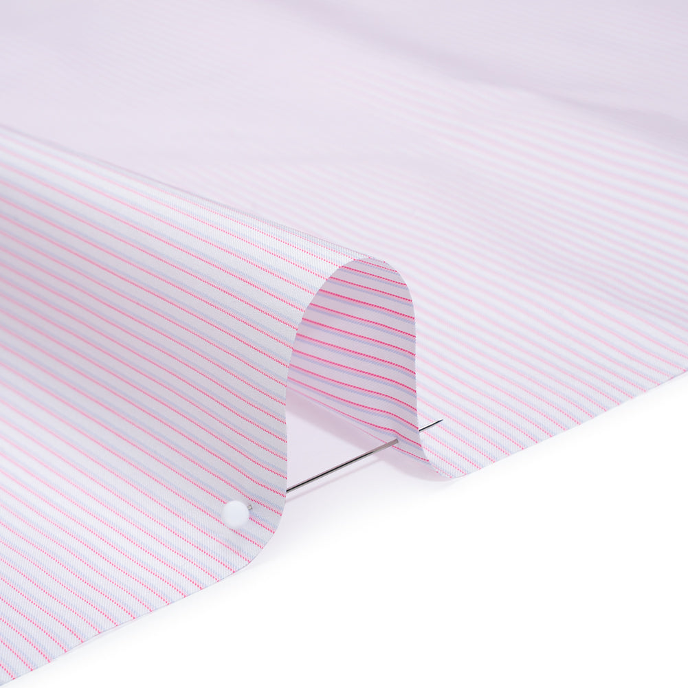 Cotton Twill Shirting - Light Pink, Pale Blue and White Shadow Pinstripes - Deadstock