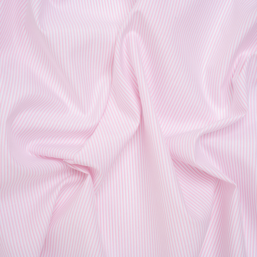 Cotton Twill Shirting - Light Pink, Pale Blue and White Shadow Pinstripes - Deadstock