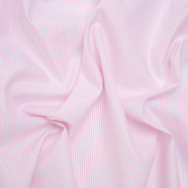 Cotton Twill Shirting - Light Pink, Pale Blue and White Shadow Pinstripes - Deadstock
