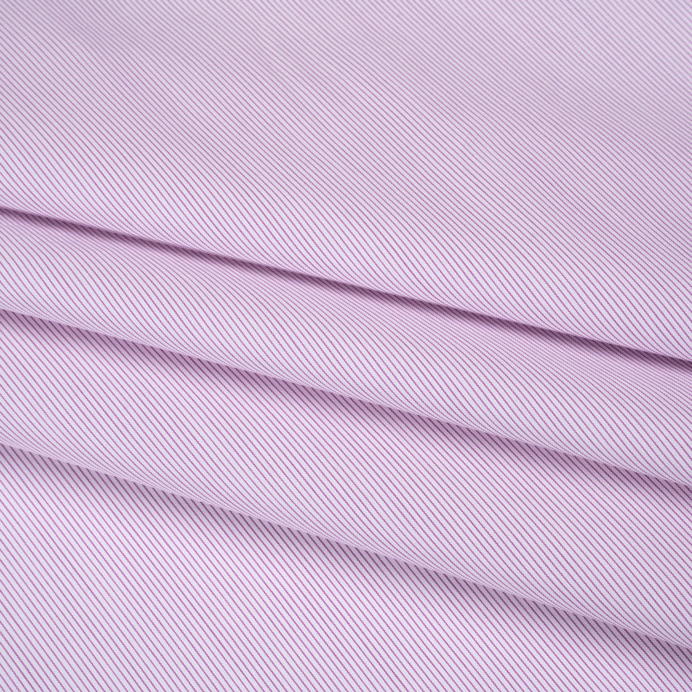 Cotton Poplin Shirting - White and Purple Pinstripes - Deadstock