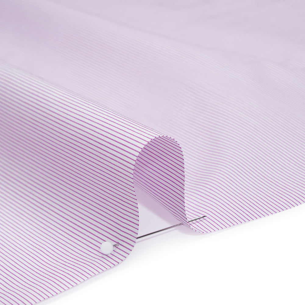 Cotton Poplin Shirting - White and Purple Pinstripes - Deadstock