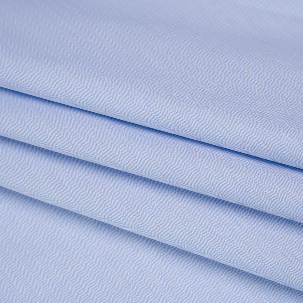 Cotton Twill Shirting - Sky Blue and White Herringbone - Designer Deadstock