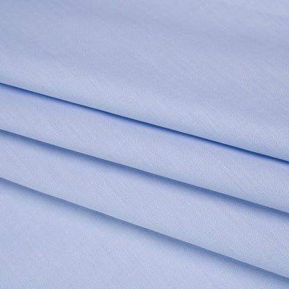 Cotton Twill Shirting - Sky Blue and White Herringbone - Designer Deadstock