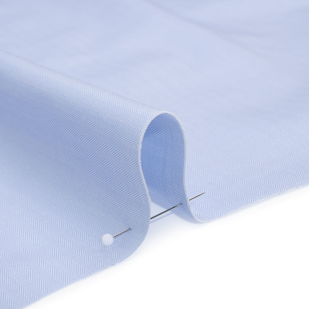 Cotton Twill Shirting - Sky Blue and White Herringbone - Designer Deadstock