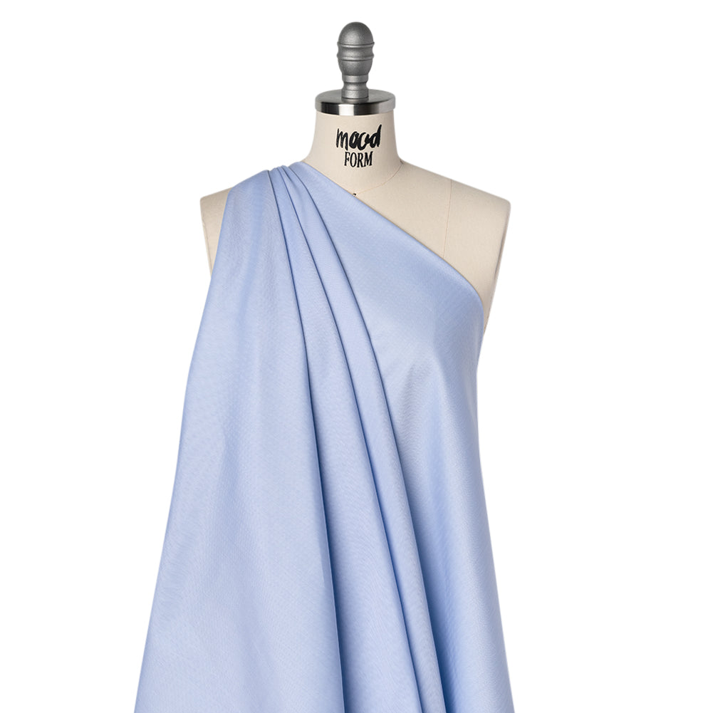 Cotton Twill Shirting - Sky Blue and White Herringbone - Designer Deadstock