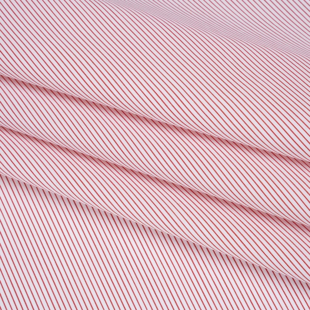 Cotton Poplin Shirting - White and Red Pinstripes - Deadstock