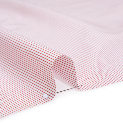 Cotton Poplin Shirting - White and Red Pinstripes - Deadstock