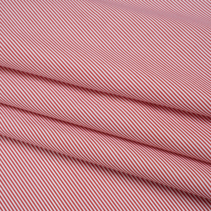 Cotton Poplin Shirting - Red and White Narrow Candy Stripes - Deadstock