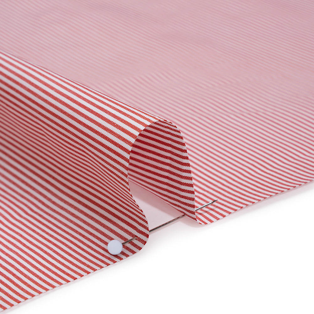 Cotton Poplin Shirting - Red and White Narrow Candy Stripes - Deadstock