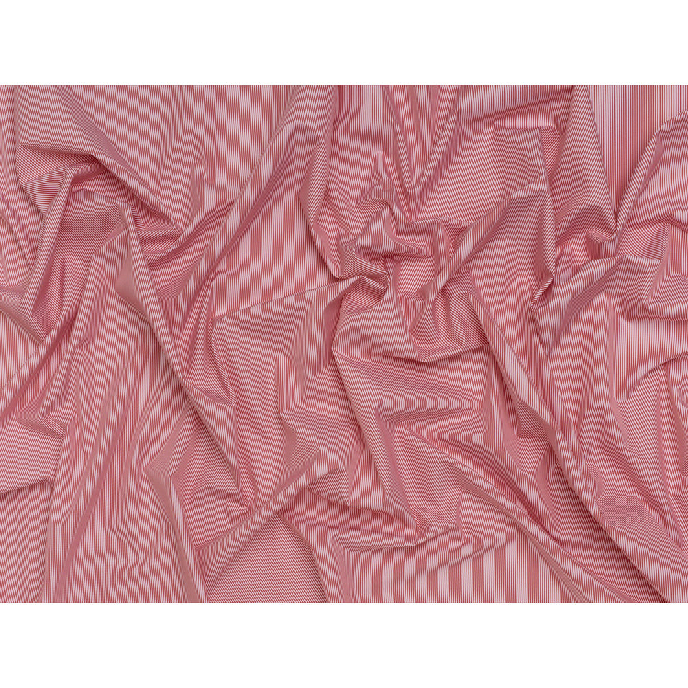 Cotton Poplin Shirting - Red and White Narrow Candy Stripes - Deadstock