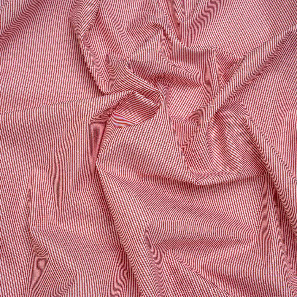 Cotton Poplin Shirting - Red and White Narrow Candy Stripes - Deadstock