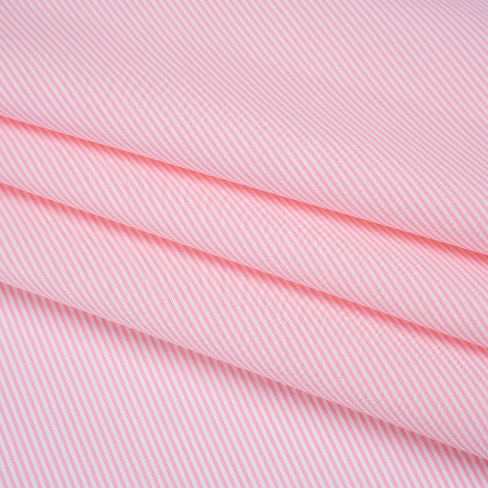Cotton Poplin Shirting - Bubblegum Pink and White Narrow Candy Stripes - Deadstock