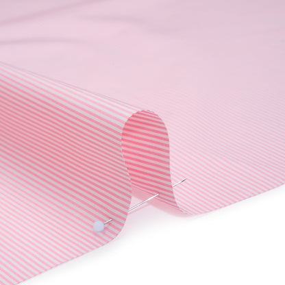 Cotton Poplin Shirting - Bubblegum Pink and White Narrow Candy Stripes - Deadstock