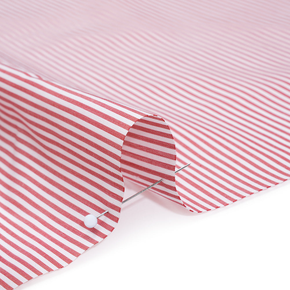Cotton Poplin Shirting - Red and White Candy Stripes - Deadstock