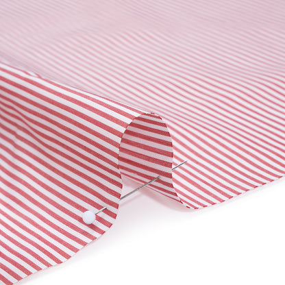 Cotton Poplin Shirting - Red and White Candy Stripes - Deadstock
