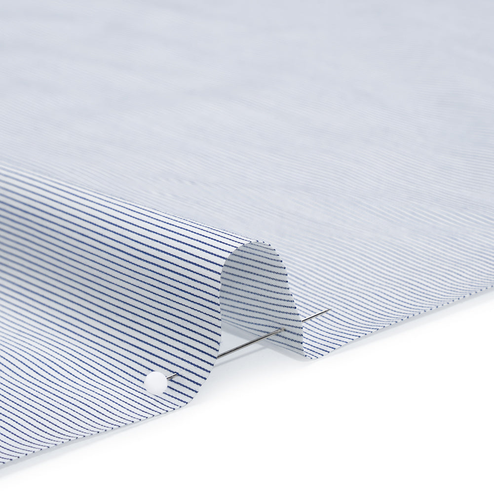 Stretch Cotton Blend Shirting Made in Italy - Charcoal Navy and White Pinstripes - Designer Deadstock