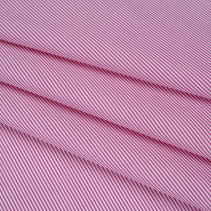 Cotton Poplin Made in England - Berry Pink and White Candy Stripes - Designer Deadstock