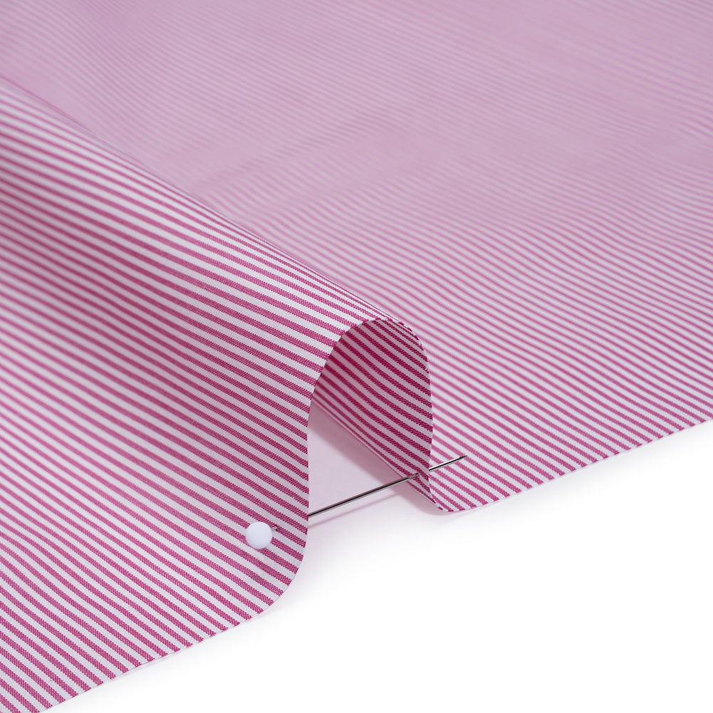 Cotton Poplin Made in England - Berry Pink and White Candy Stripes - Designer Deadstock