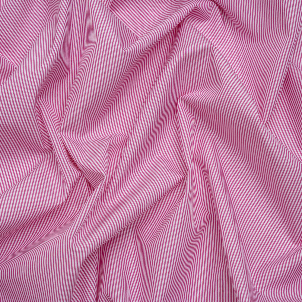 Cotton Poplin Made in England - Berry Pink and White Candy Stripes - Designer Deadstock