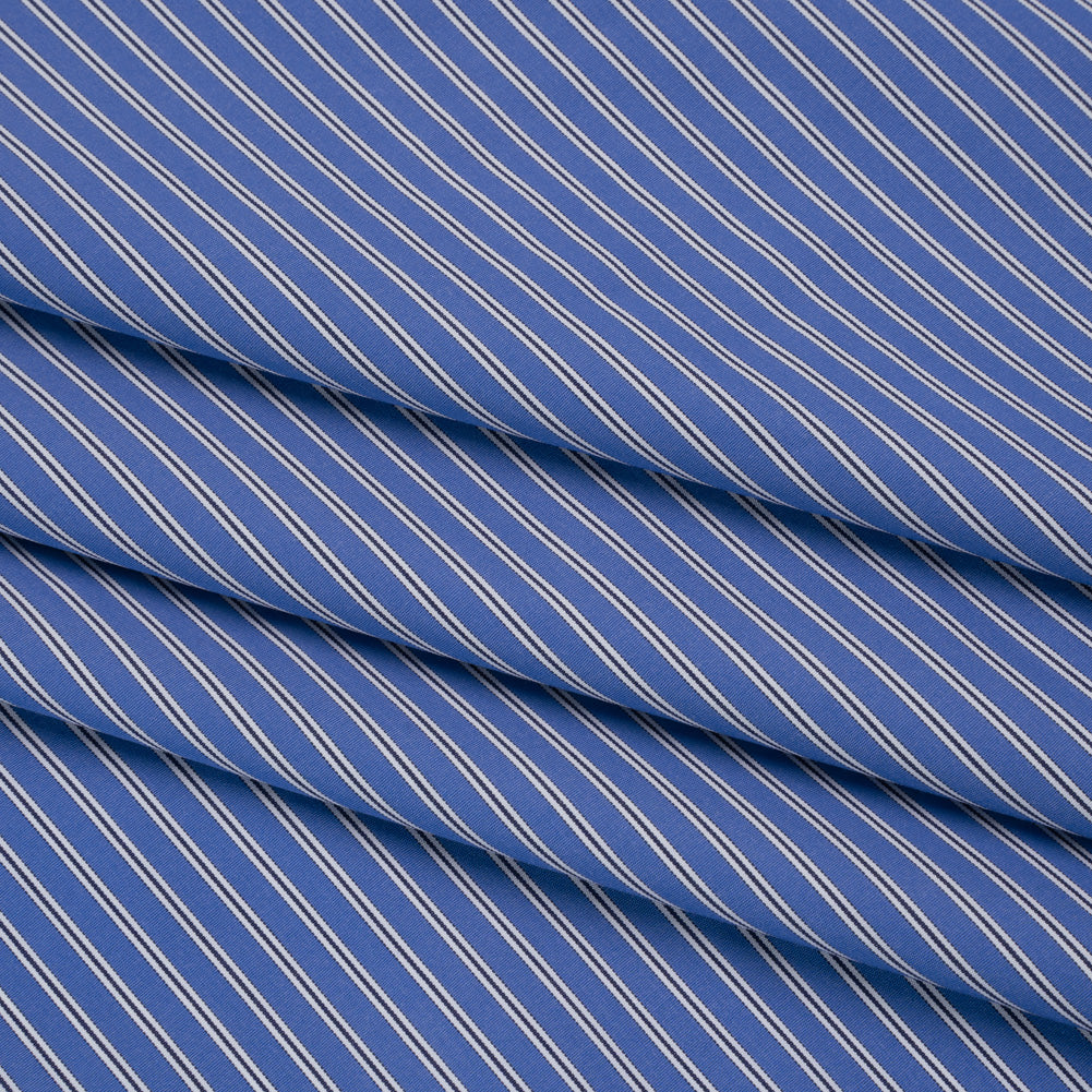 Cotton Poplin - Blue Jasper, Black and White Stripes - Deadstock