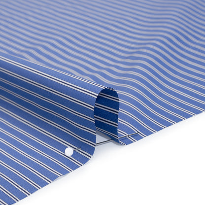 Cotton Poplin - Blue Jasper, Black and White Stripes - Deadstock