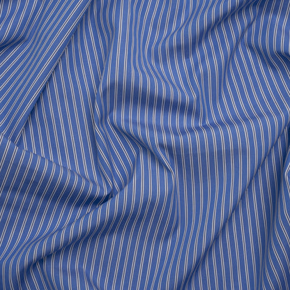 Cotton Poplin - Blue Jasper, Black and White Stripes - Deadstock