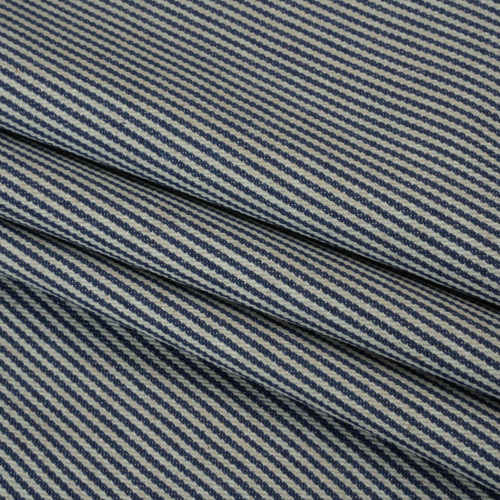 Flexible Cotton Twill Denim - Indigo and Natural Hickory Stripes - Deadstock Folded