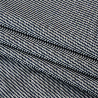 Flexible Cotton Twill Denim - Indigo and Natural Hickory Stripes - Deadstock Folded