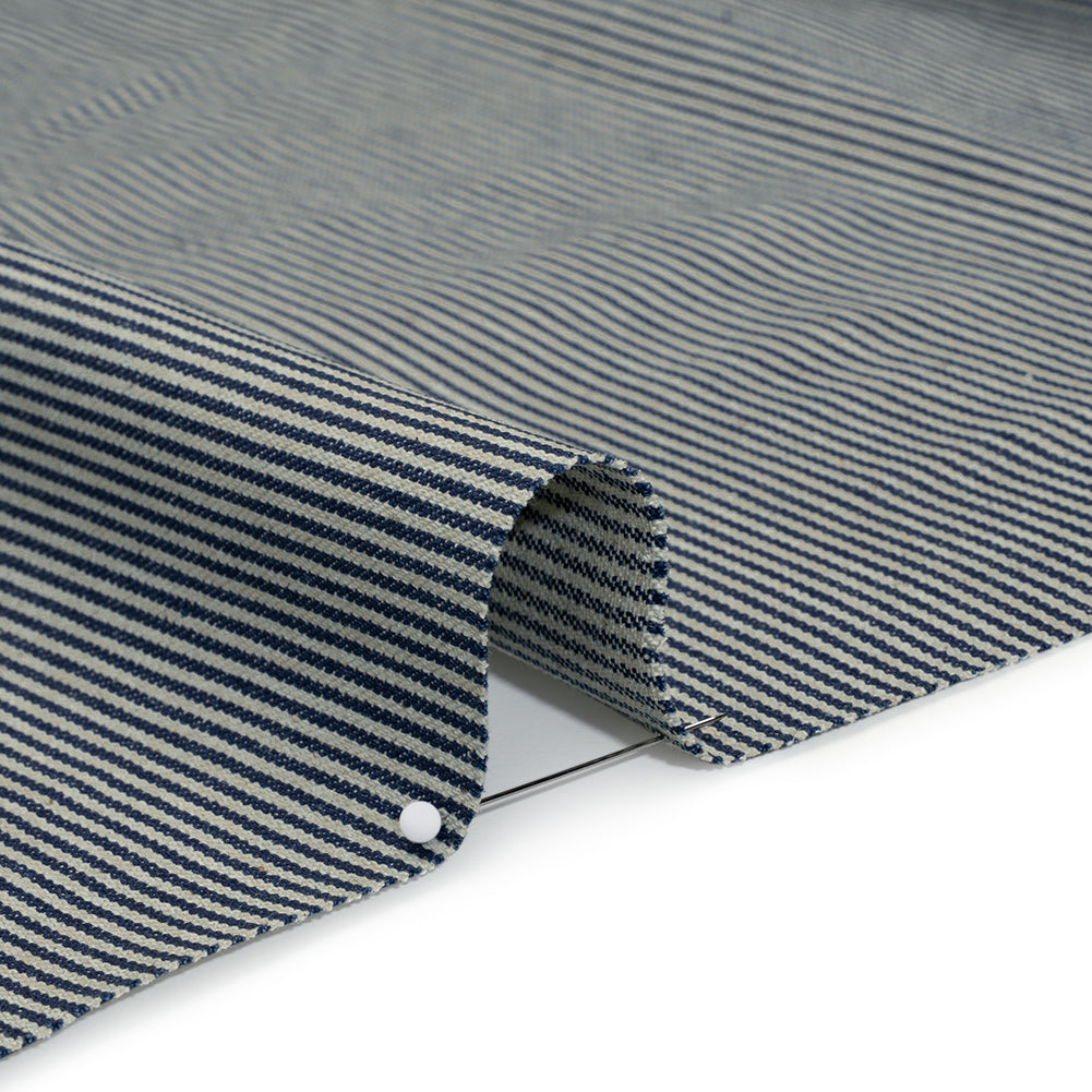 Flexible Cotton Twill Denim - Indigo and Natural Hickory Stripes - Deadstock Detail