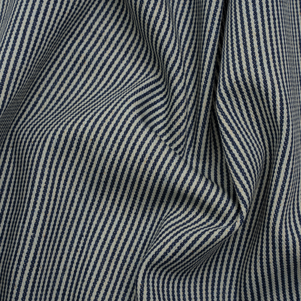 Flexible Cotton Twill Denim - Indigo and Natural Hickory Stripes - Deadstock