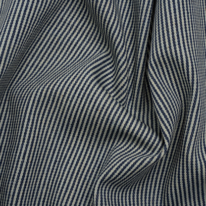 Flexible Cotton Twill Denim - Indigo and Natural Hickory Stripes - Deadstock