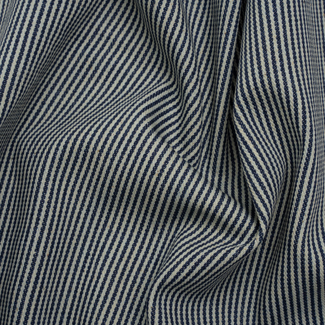 Flexible Cotton Twill Denim - Indigo and Natural Hickory Stripes - Deadstock