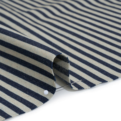 Flexible Cotton Twill Denim - Indigo and Natural Bengal Stripes - Deadstock Detail