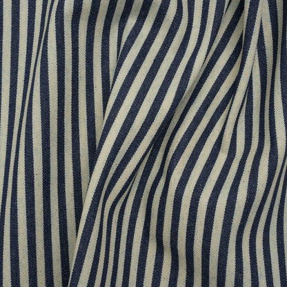 Flexible Cotton Twill Denim - Indigo and Natural Bengal Stripes - Deadstock