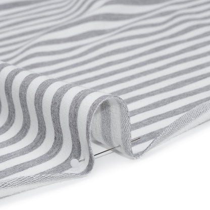 Stretch Cotton French Terry - Heathered Gray and White Stripes - Deadstock