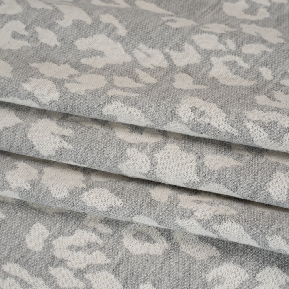 Cotton and Polyester Jacquard Knit French Terry - Heathered Gray and Ivory Leopard Spots - Deadstock
