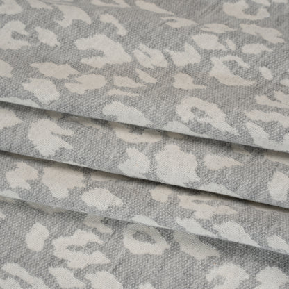 Cotton and Polyester Jacquard Knit French Terry - Heathered Gray and Ivory Leopard Spots - Deadstock