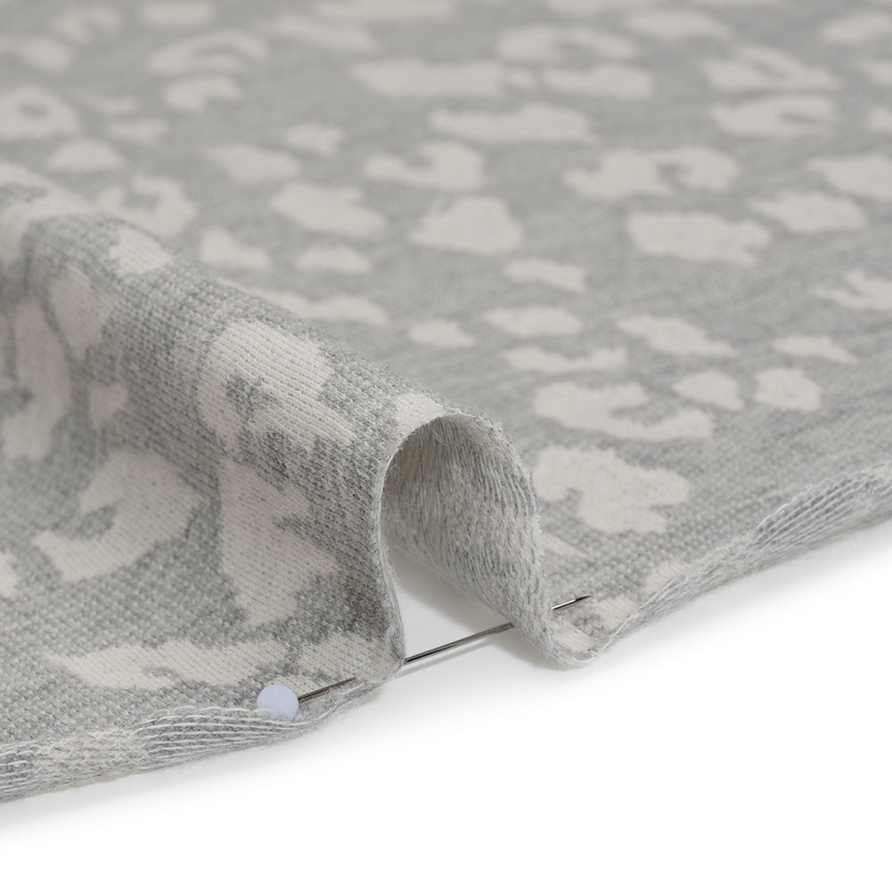 Cotton and Polyester Jacquard Knit French Terry - Heathered Gray and Ivory Leopard Spots - Deadstock