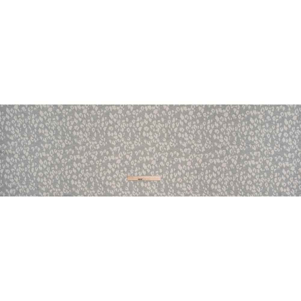 Cotton and Polyester Jacquard Knit French Terry - Heathered Gray and Ivory Leopard Spots - Deadstock