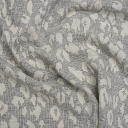 Cotton and Polyester Jacquard Knit French Terry - Heathered Gray and Ivory Leopard Spots - Deadstock
