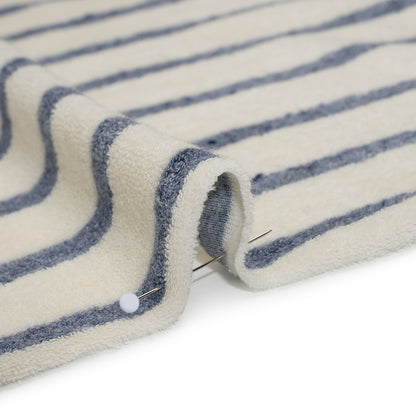 Plush Cotton Blend French Terry - Muted Blue and Off White Stripes - Deadstock