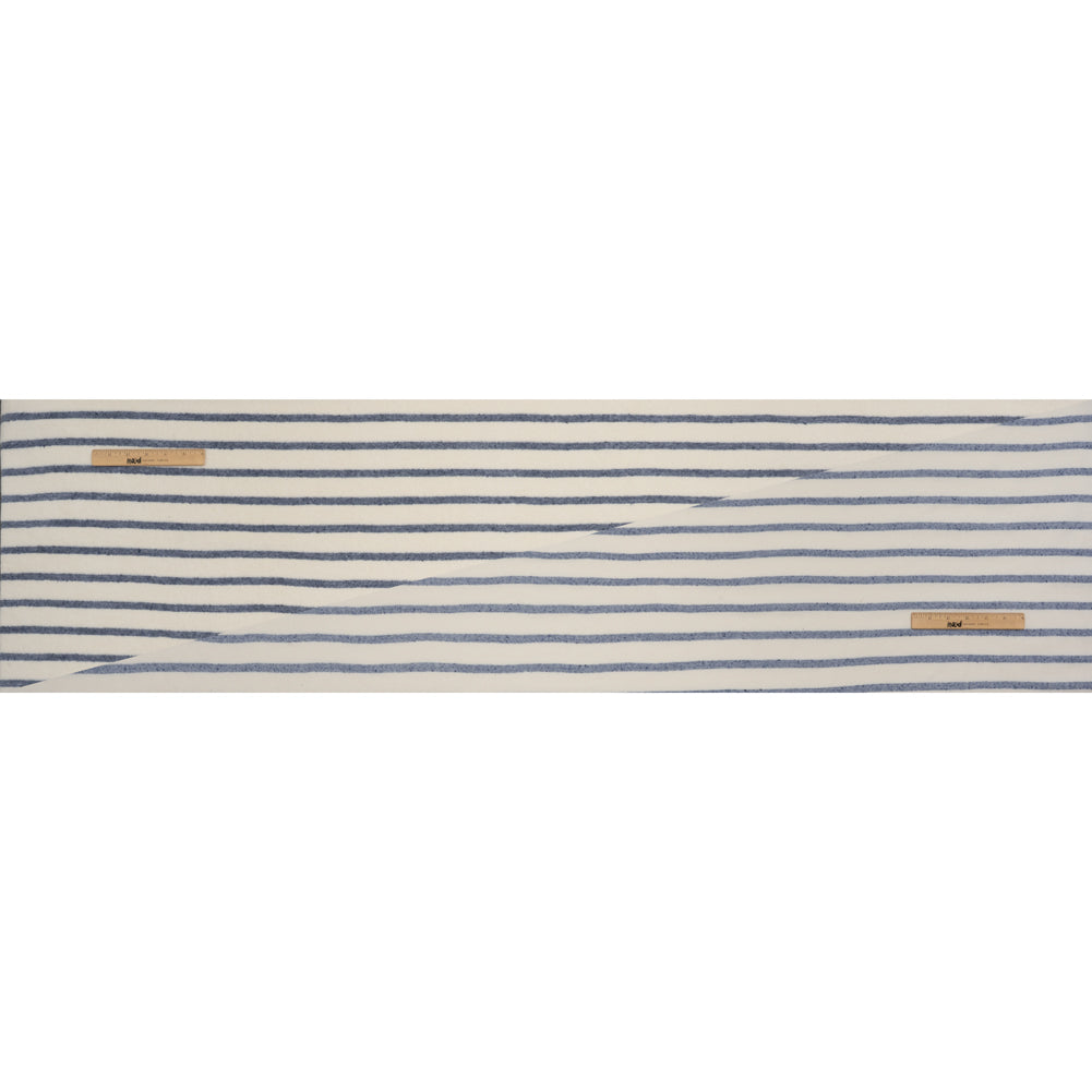 Plush Cotton Blend French Terry - Muted Blue and Off White Stripes - Deadstock