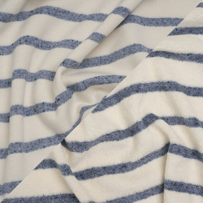 Plush Cotton Blend French Terry - Muted Blue and Off White Stripes - Deadstock