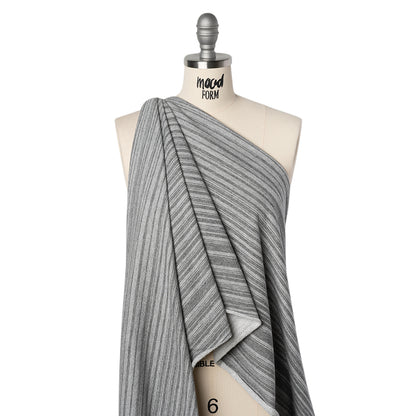 Cotton Blend French Terry - Heathered Light Gray and Charcoal Gradient Stripes - Deadstock