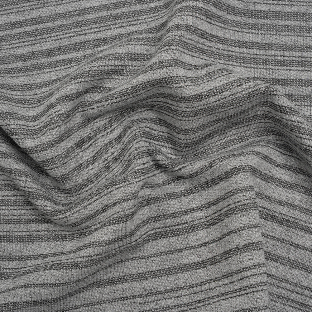Cotton Blend French Terry - Heathered Light Gray and Charcoal Gradient Stripes - Deadstock