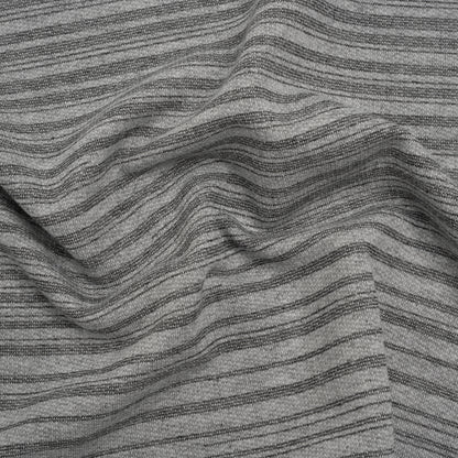 Cotton Blend French Terry - Heathered Light Gray and Charcoal Gradient Stripes - Deadstock
