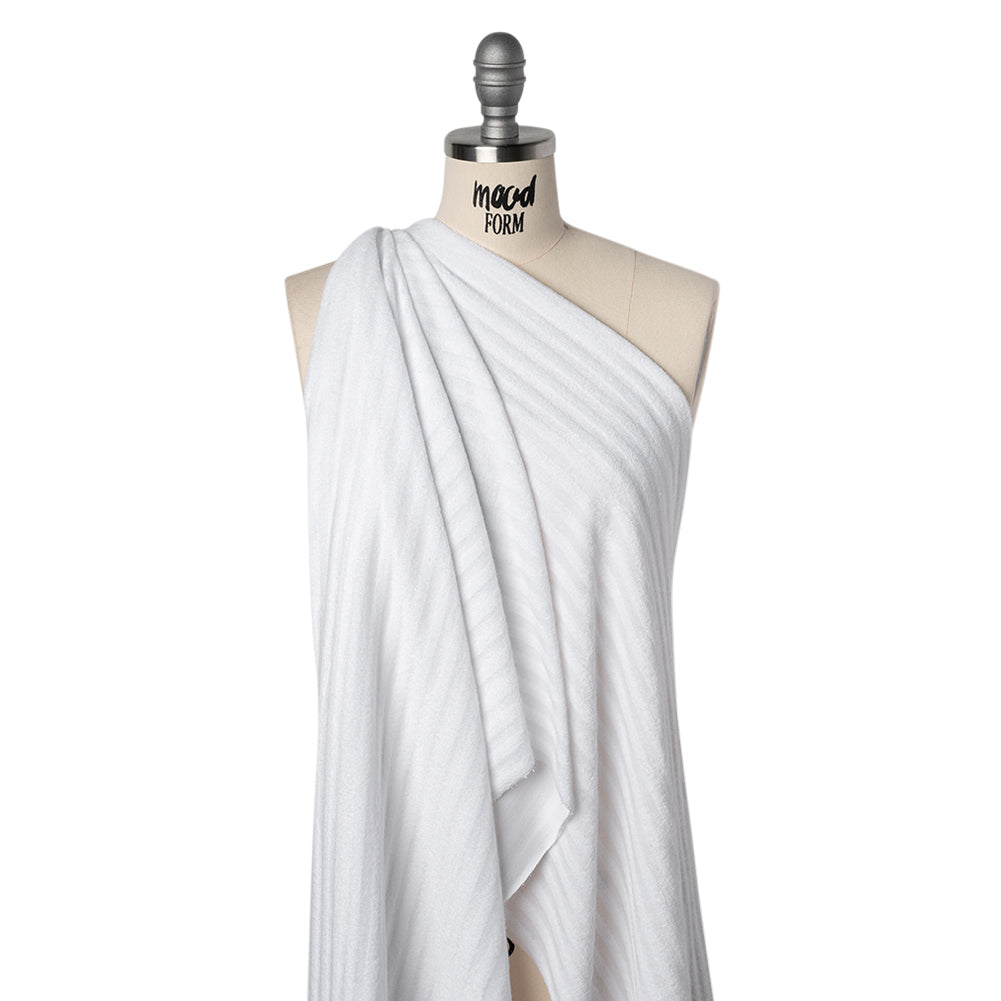 Cotton and Rayon French Terry - White Tonal Stripes - Deadstock