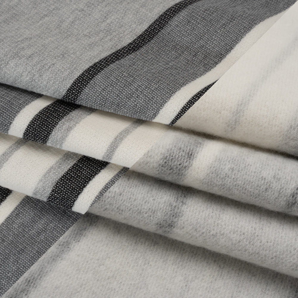 Cotton Sweatshirt Fleece - Heathered Gray, Charcoal and White Barcode Stripes - Deadstock