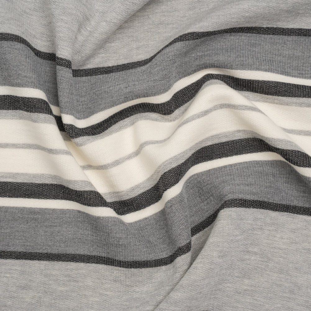 Cotton Sweatshirt Fleece - Heathered Gray, Charcoal and White Barcode Stripes - Deadstock