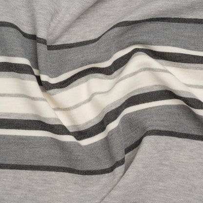Cotton Sweatshirt Fleece - Heathered Gray, Charcoal and White Barcode Stripes - Deadstock